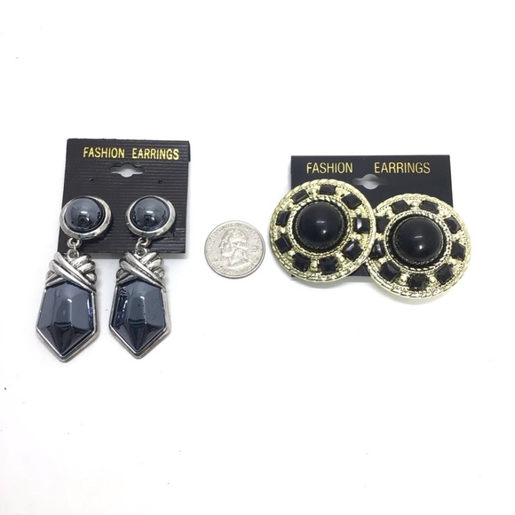 (2) Pairs Chunky Dangle Clip-on Earrings Lot 3 - Picture 6 of 6